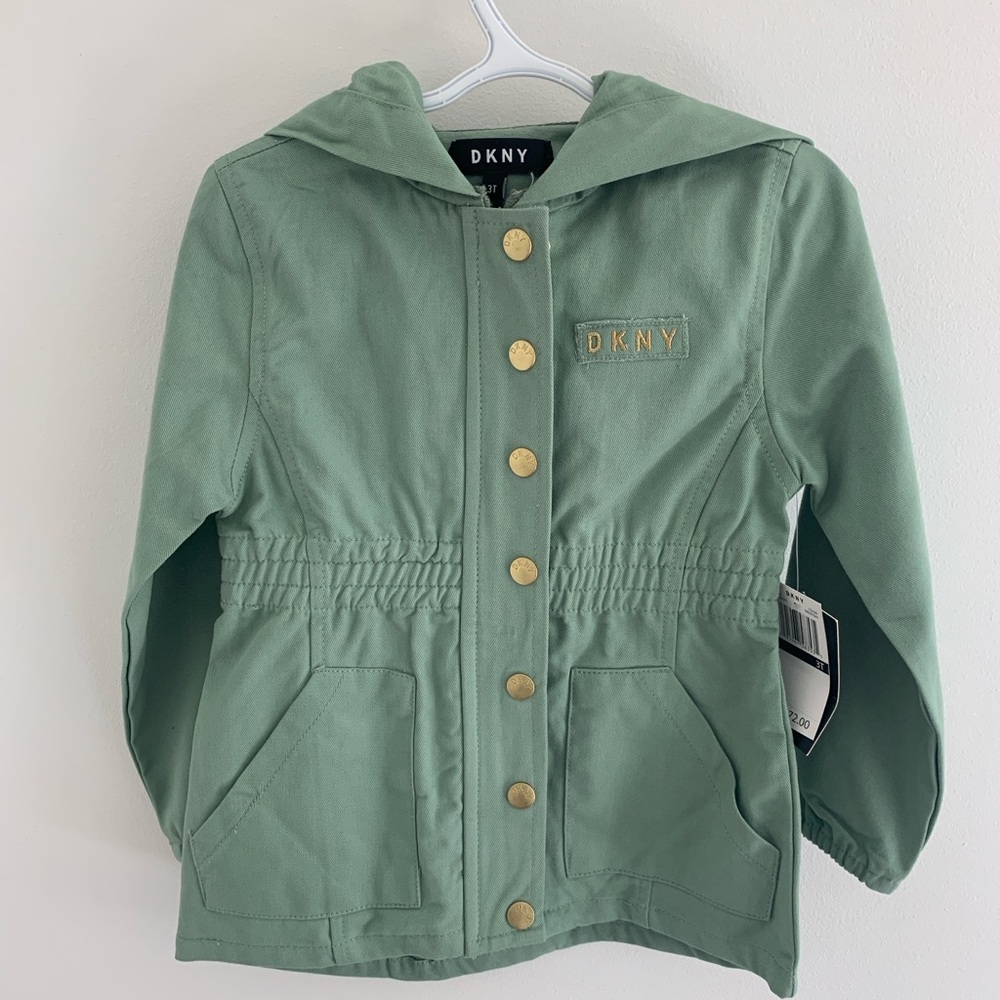 NWT DKNY Kids/ Girls Sage Green, Unlined, light spring zip up jacket 3T